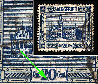 1922 20c Saar, Germany, Comma Between 2 and 0 in the Number '20'