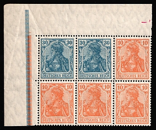 1921 Weimar Republic, Germany, Se-tenant, Zusammendrucke, Block, Corner Margin