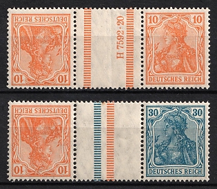 1921 Weimar Republic, Germany, Gutter Tete-beches, Se-tenants, Zusammendrucke