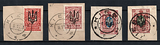 1918 KIEV Postmarks, Kiev (Kyiv) Type 3 on pieces, Ukrainian Tridents, Ukraine