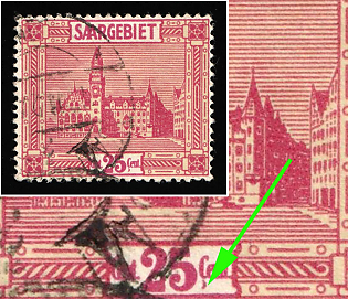 1923 25c Saar, Germany, Comma Under 'C' in 'Cent'