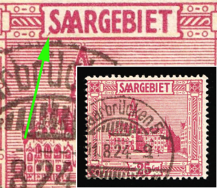 1923 25c Saar, Germany,  The Risk Near 'S'