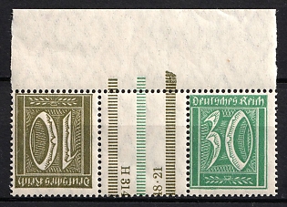 1921 Weimar Republic, Germany, Gutter Tete-beche, Se-tenant, Zusammendrucke, Margin
