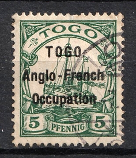 1914 5pf British Occupation of Togo, Kaiser’s Yacht, German Colonies, Germany