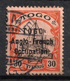 1914 30pf British Occupation of Togo, Kaiser’s Yacht, German Colonies, Germany