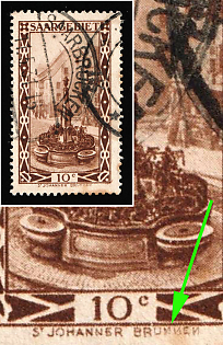 1926 10c Saar, Germany, All N Letters in 'Brunnen' are Reversed