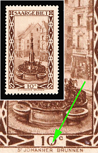 1926 10c Saar, Germany, Dot in the Number 0