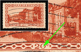 1926 20c Saar, Germany, Dot in the Number 0