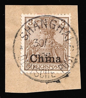 1901 3pf German Offices in China on piece, Germany, Shanghai Postmark