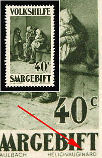 1929 40c, Saar, Germany, Signed, Second E in 'Saargebeit' as F