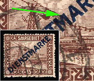 1922/24 15c Saar, Germany, Official Stamps, Signed, Broken 'M' in Overprint