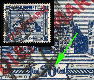 1922/24 20c Saar, Germany, Official Stamps, Line at '0' in '20 cent'