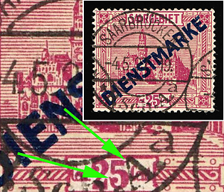 1923/24 25c Saar, Germany, Official Stamps,  Hook at the Top and Bottom '5'