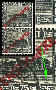 1923/24 75c Saar, Germany, Official Stamps, Diagonal Line in Water