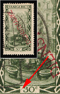 1927/30 30c Saar, Germany, Official Stamps, Period Before the Number '3' in '30c'