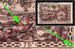 1927/30 75c Saar, Germany, Official Stamps, Dot in 'S' in the Overprint and the Frame is Broken in the Right Corner