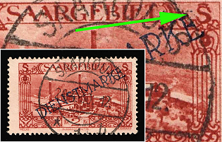 1927/30 2fr, Saar, Germany, Official Stamps, Broken Second 'E' in Overprint