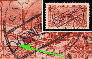 1927/30 2fr, Saar, Germany, Official Stamps, Dark Spot Between 'D' and 'I' in the Overprint