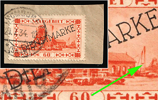 1929/34 60c on piece, Saar, Germany, Official Stamps, Point Between Two Masts on the Right