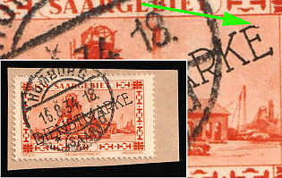 1929/34 60c on piece, Saar, Germany, Official Stamps, Broken Second 'E' in Overprint