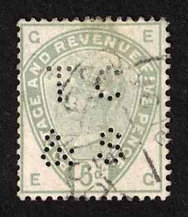 1884 5p Great Britain, Perfin
