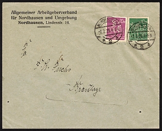 1923 (7 Jul) Weimar Republic, Germany, Cover from General Employers' Association of Nordhausen and the Surrounding Area in Nordhausen to Braunlage franked with 20m and 40m, Signed