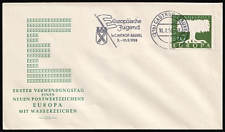 1958 (10 Aug) German Federal Republic, Germany, 'European Youth and Issue of EUROPA watermark stamp' FDC Cover from Castrop-Rauxel franked with 10pf