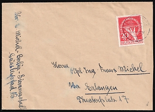1950 (18 Jan) West Berlin, Germany, Cover from Berlin to Erlangen franked with 20pf