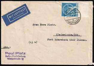 1950 (18 Jan) West Berlin, Germany, Airmail Cover from Berlin to Kleinwiesen franked with 30pf, Margin