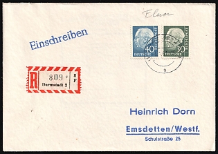 1961 (6 Jan) German Federal Republic, Germany, Registered Cover from Darmstadt to Emsdetten franked with 30pf and 40pf