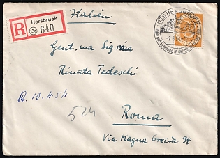 1954 (2 Apr) German Federal Republic, Germany, 'Rest and Relaxation' Registered Cover from Hersbruck to Rome franked with 70pf, Commemorative Postmark