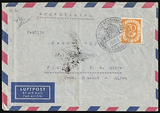 1953 (5 Oct) German Federal Republic, Germany, Airmail Cover from Mainz to Florida, Buenos Aires (Argentina) franked with 70pf, Commemorative Postmark
