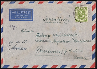 1952 (29 Nov) German Federal Republic, Germany, Airmail Cover from Moosburg to Quilmes (Argentina) franked with 90pf