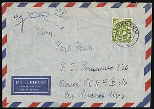 1953 (16 Apr) German Federal Republic, Germany, Airmail Cover from Bremen to Florida, Buenos Aires (Argentina) franked with 90pf