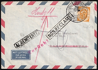 1953 (14 Aug) German Federal Republic, Germany, Airmail Returned Cover from Hamburg to Buenos Aires (Argentina) franked with 70pf