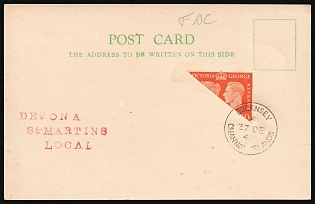 1940 (27 Dec) Guernsey, German Occupation, Germany, FDC Postcard from Guernsey franked with bisect 2p