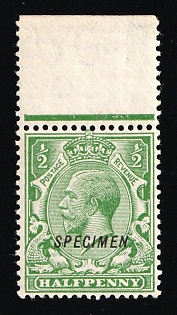 1911 1/2 d Great Britain, Specimen, Type 23, Margin, Green Control Strip