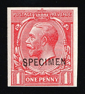 1912 1d Great Britain, Specimen, Type 26, Imperforate