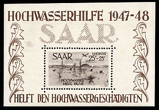 1948 Saar, Germany, Airmail, Souvenir Sheet