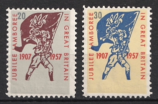 1957 Scout Jubilee Jamboree, Great Britain 1st Issue, Ukraine, Underground Post, MISSING Black Overprint, Watermark