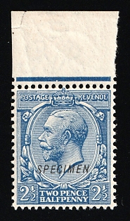 1912 2 1/2 d Great Britain, Specimen, Type 26, Margin, Blue Control Strip