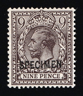 1913 9d Great Britain, Specimen, Type 26, Deep Agate