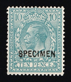 1913 10d Great Britain, Specimen, Type 26, Turquoise