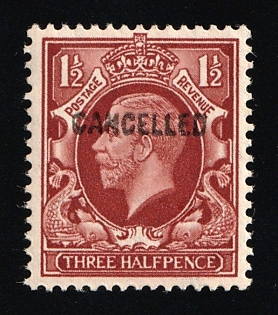 1934 1 1/2 d Great Britain, Specimen 'Cancelled', Type 33