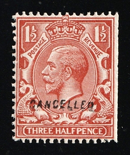 1924 1 1/2 d Great Britain, Specimen 'Cancelled', Red-brown