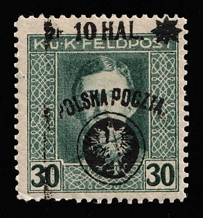 1918 Poland, SHIFTED Overprint, Signed
