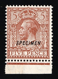 1913 5d Great Britain, Specimen, Type 23, Margin, Brown Control Strip
