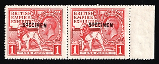 1924 1d Great Britain, Specimen, Pair, Margin
