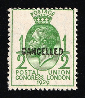 1929 1/2 d Great Britain, Specimen 'Cancelled'