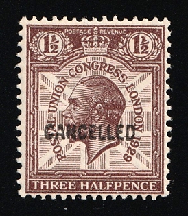 1929 1 1/2 d Great Britain, Specimen 'Cancelled'